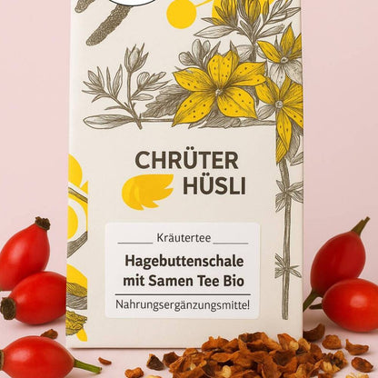 Hagebuttenschale mit Samen zerstossen Tee Bio