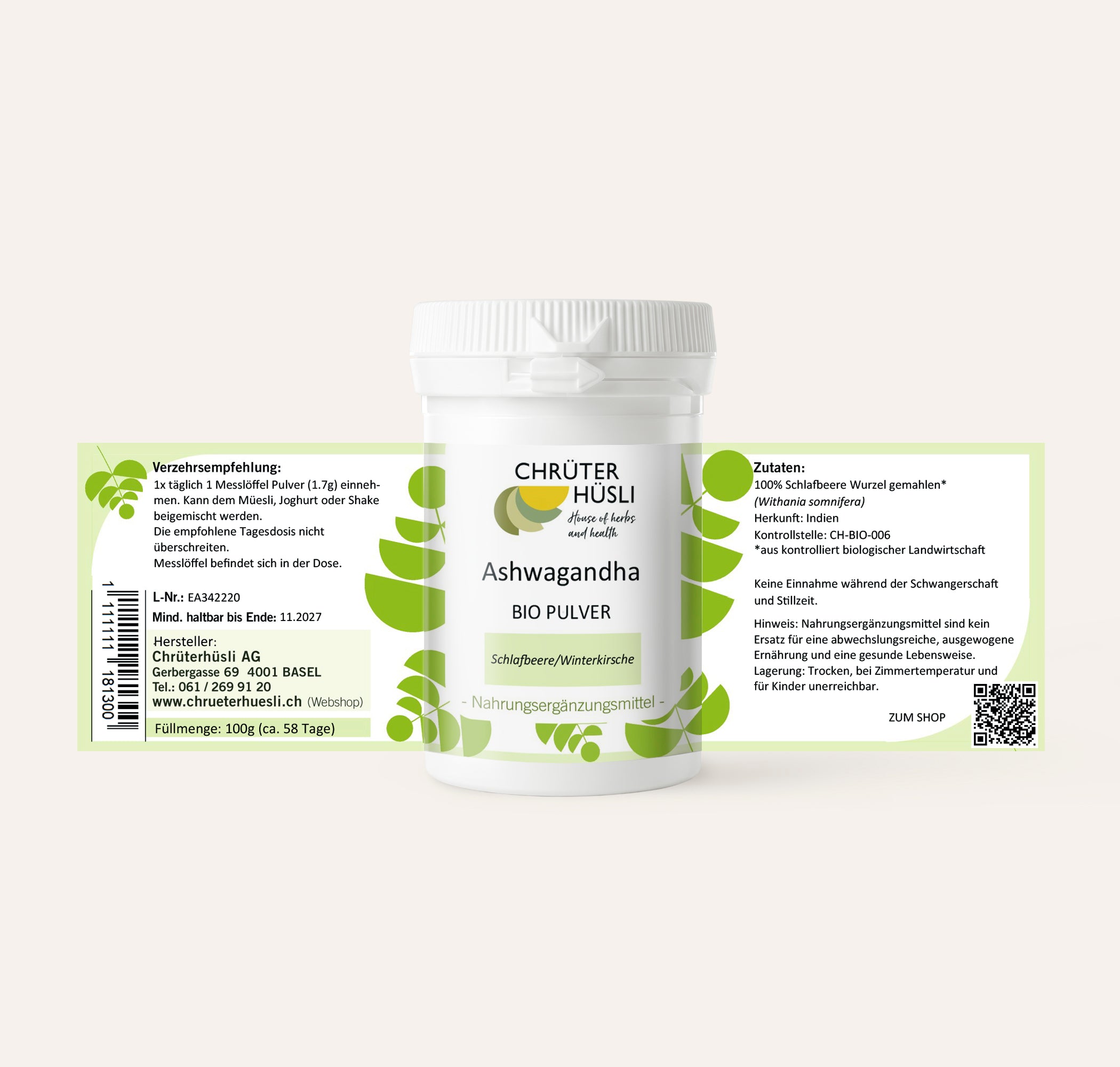 Ashwagandha Pulver-etikette
