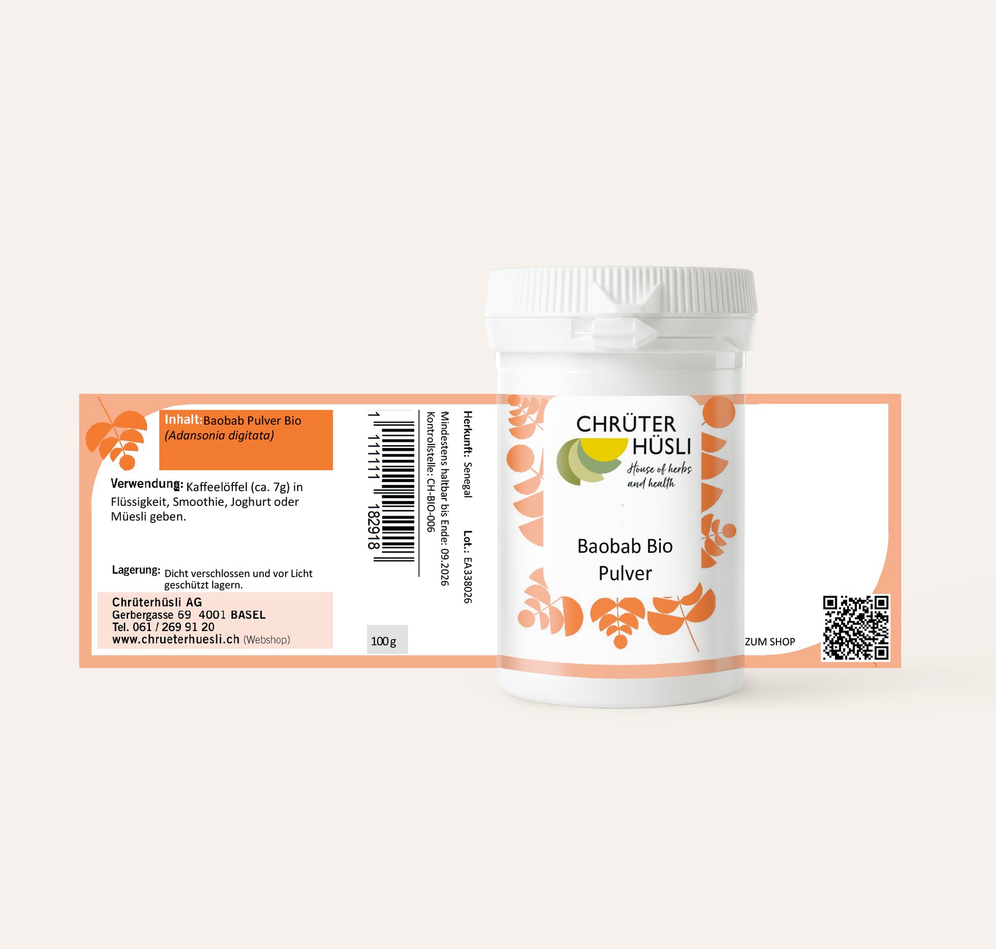 Baobab Bio Pulver-etikette