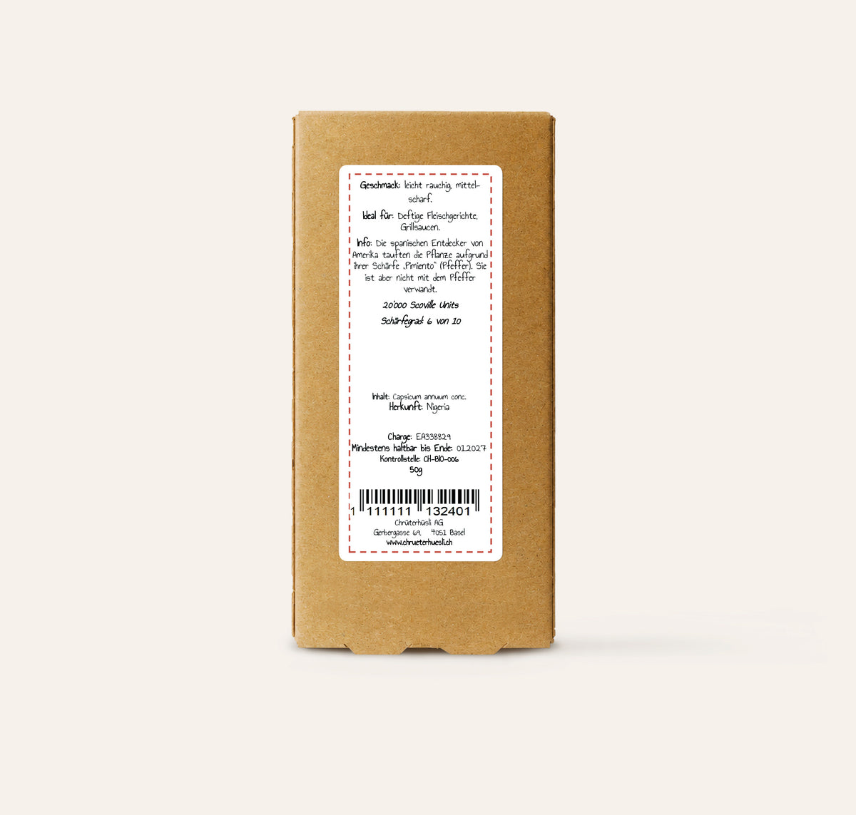 Chili Cayenne gebrochen Bio-etikette