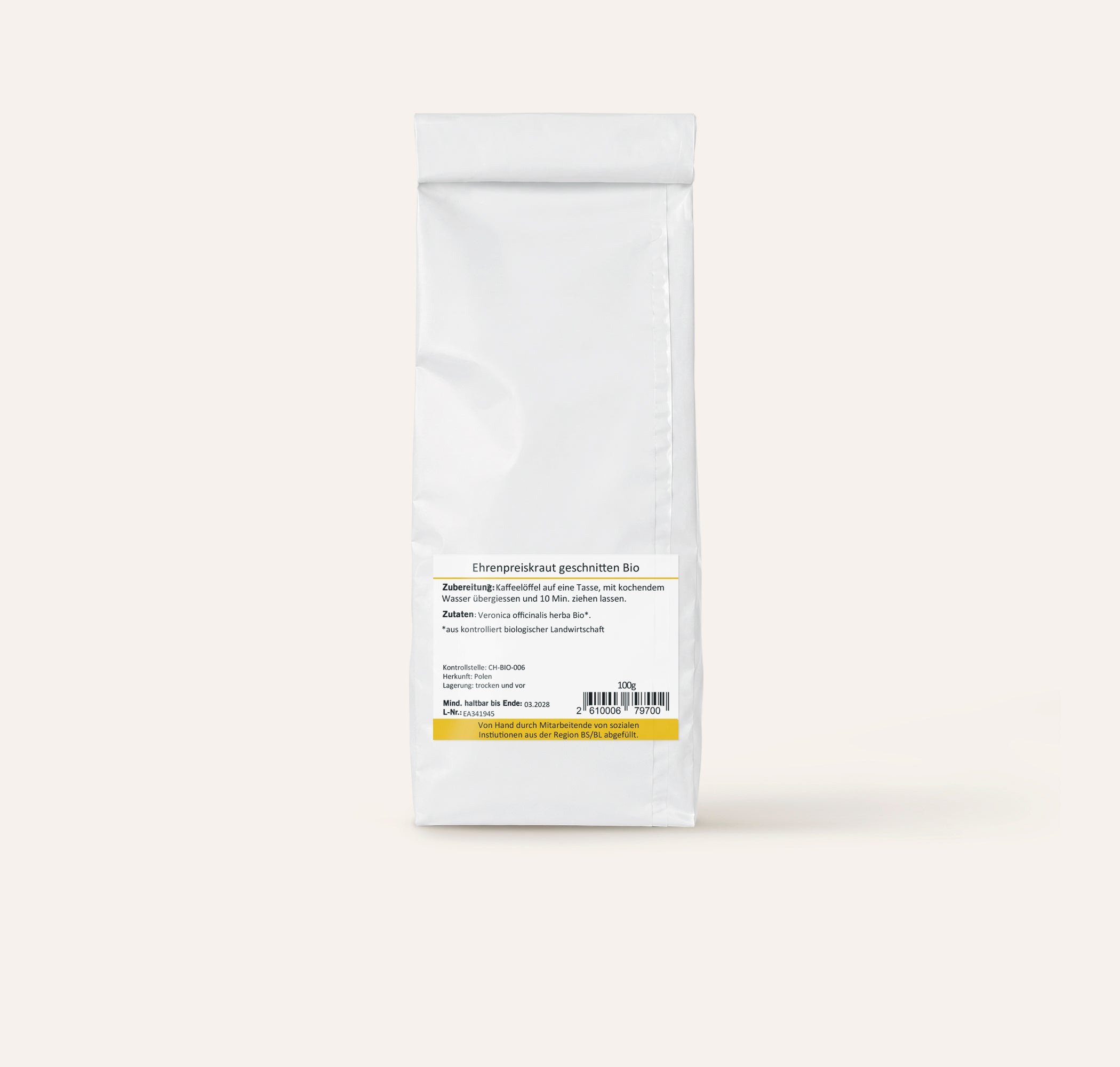 Ehrenpreiskraut geschnitten Tee Bio-etikette