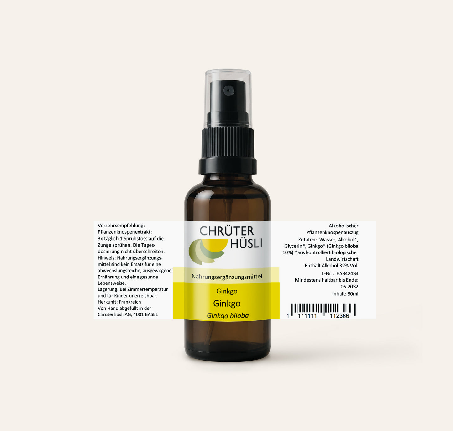 Ginkgo Glycerinmazerat-etikette