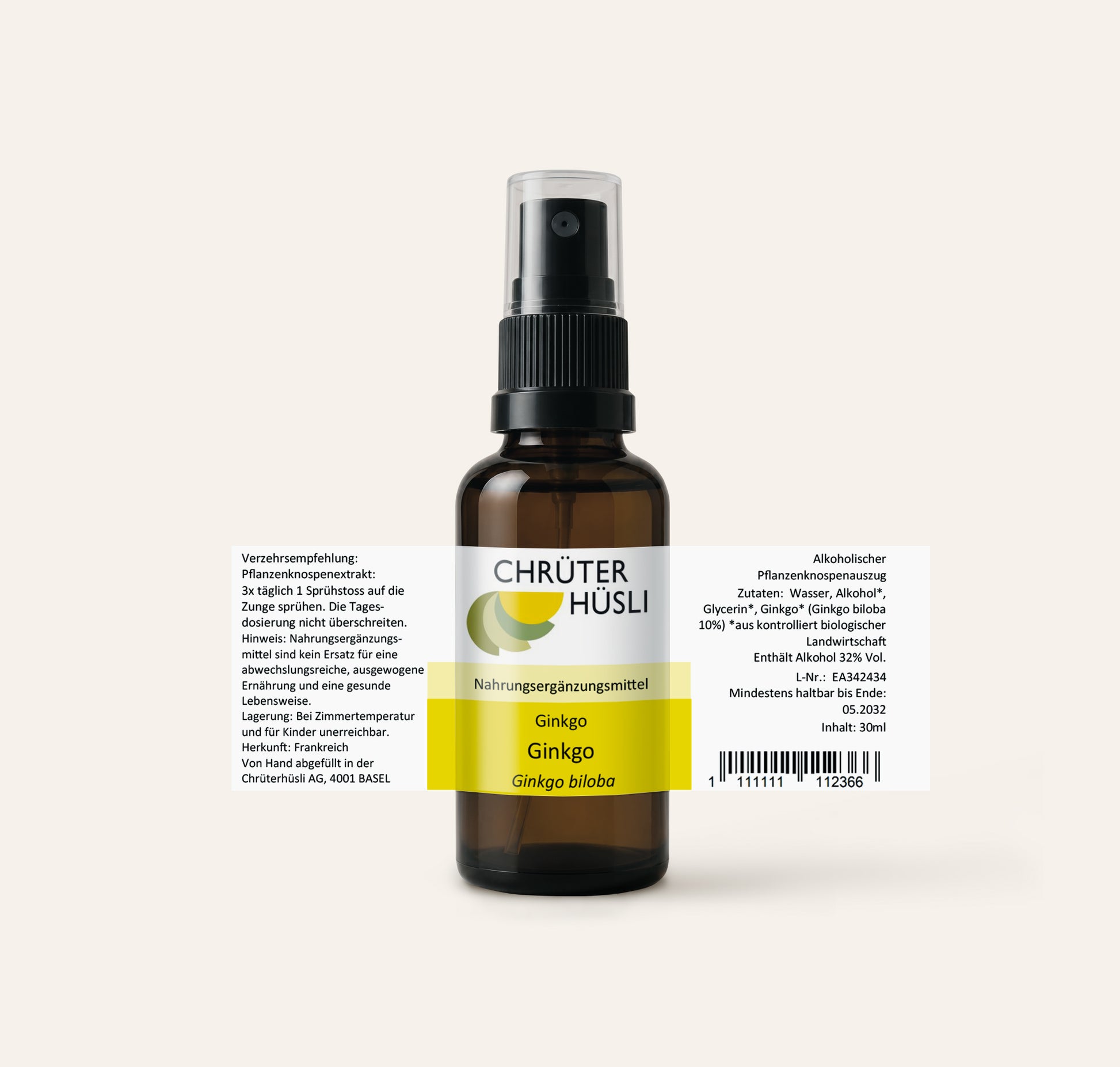 Ginkgo Glycerinmazerat-etikette