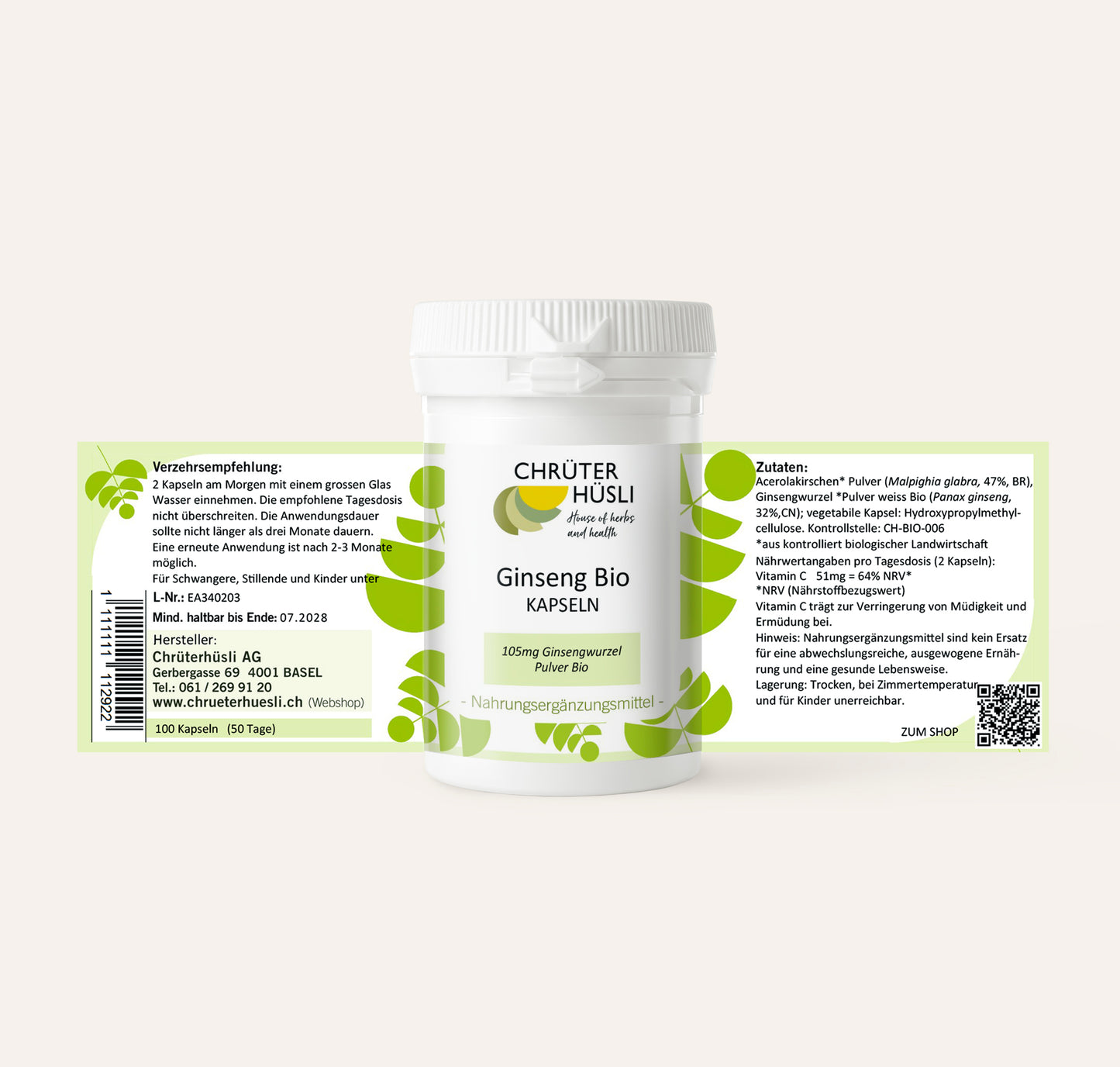 Ginseng Kapseln Bio-etikette