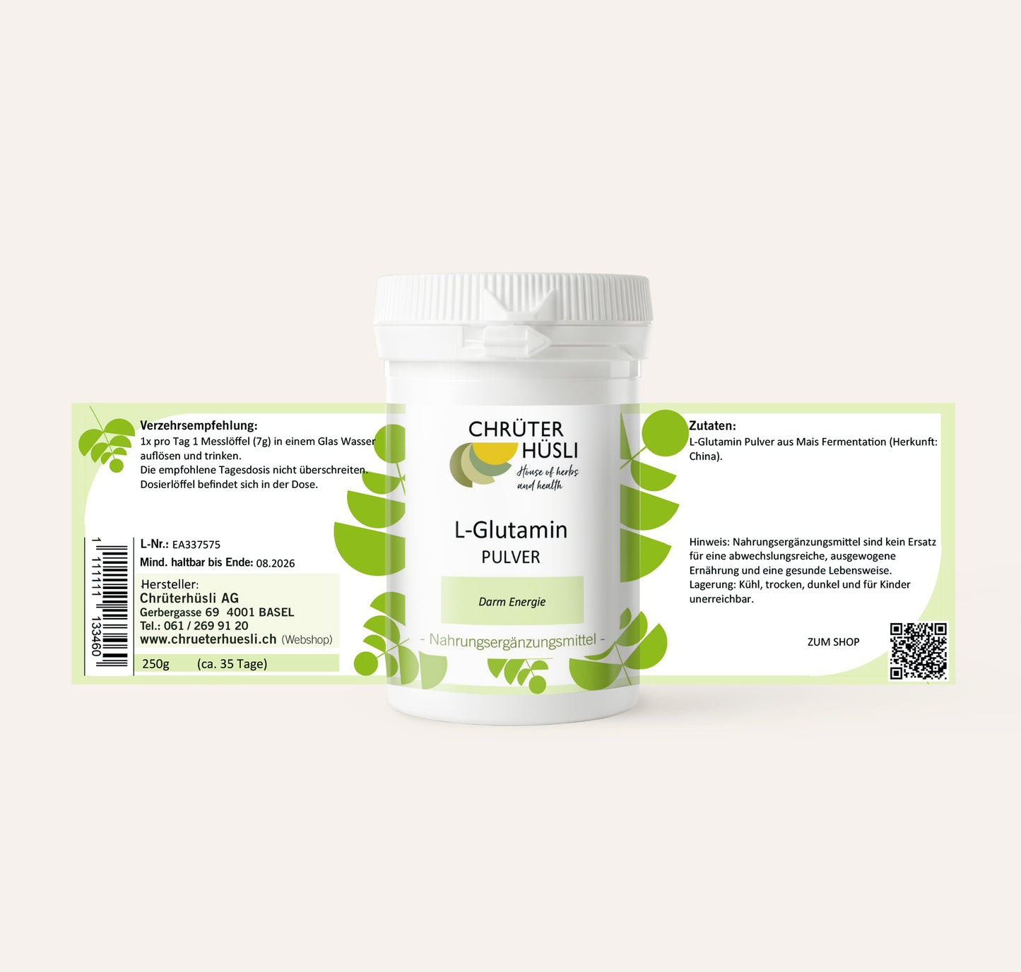 L-Glutamin Pulver-etikette