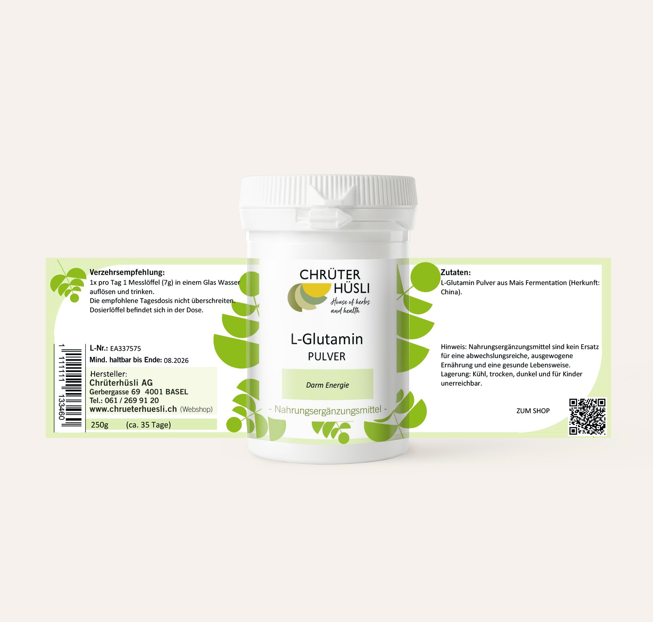 L-Glutamin Pulver-etikette