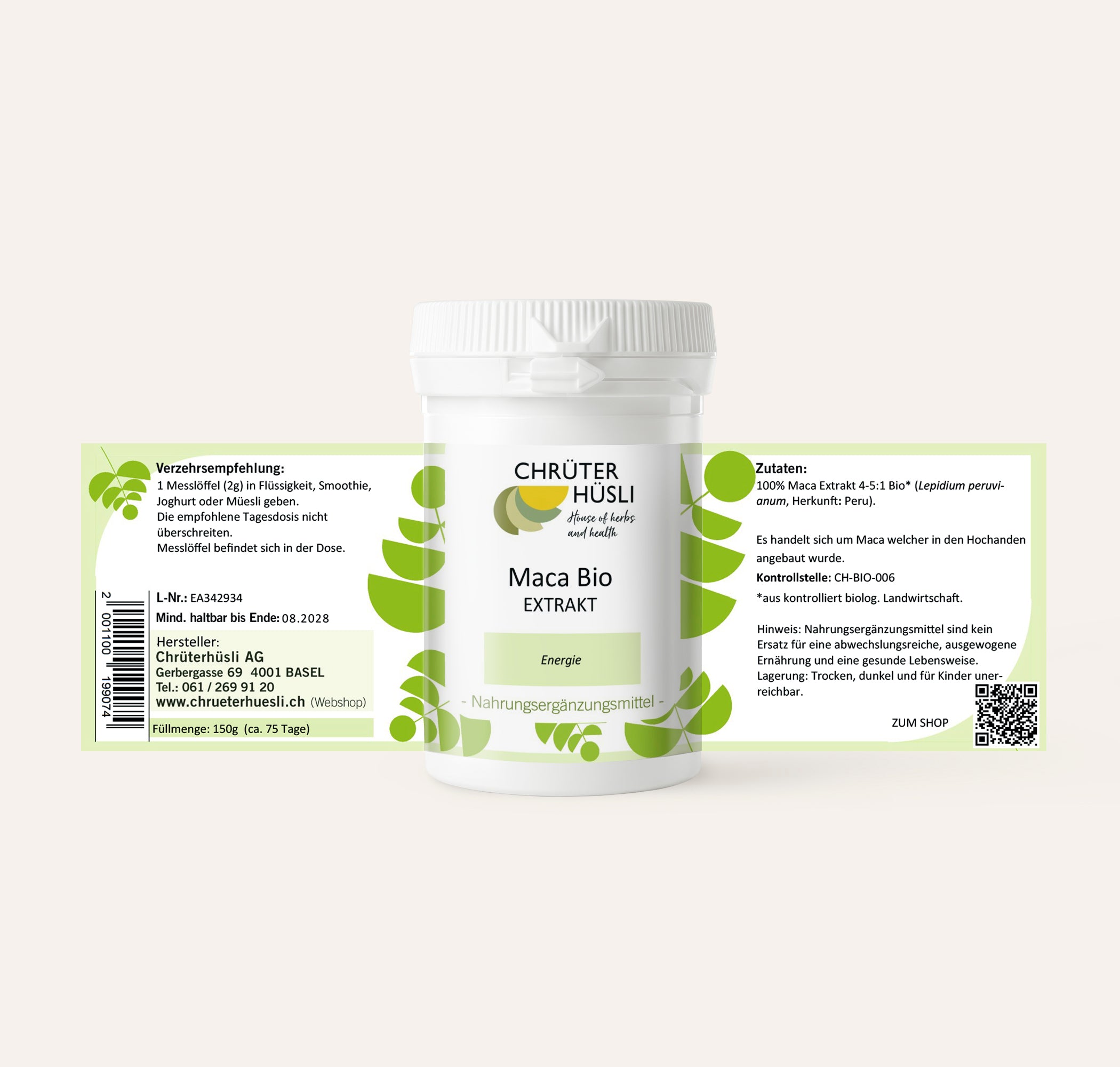 Maca Pulver-etikette