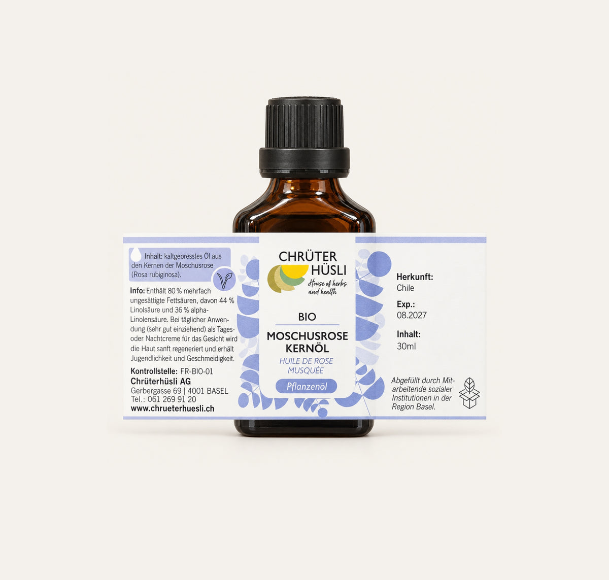 Moschusrose Kernöl Bio-etikette
