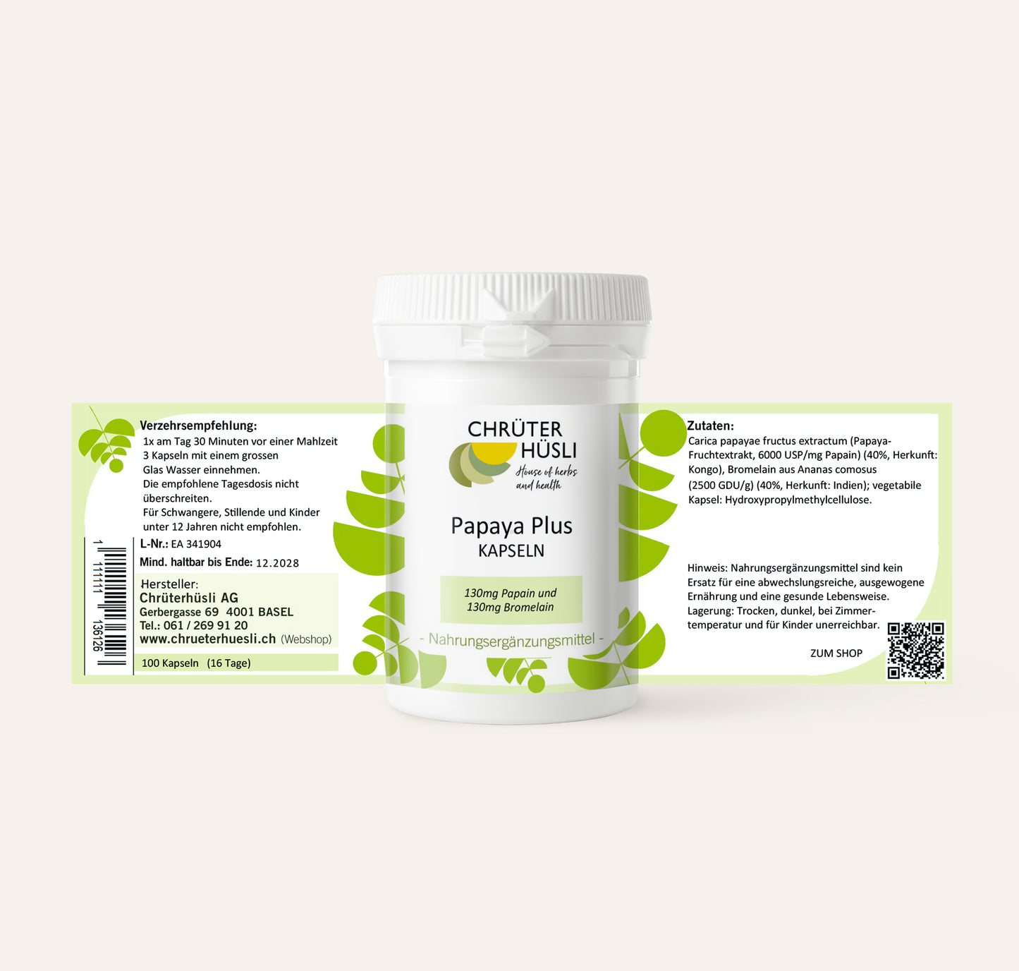 Papaya Plus Kapseln-etikette