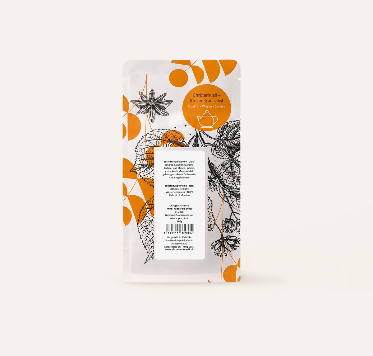 Rotbusch Mango-Erdbeer Tee-etikette