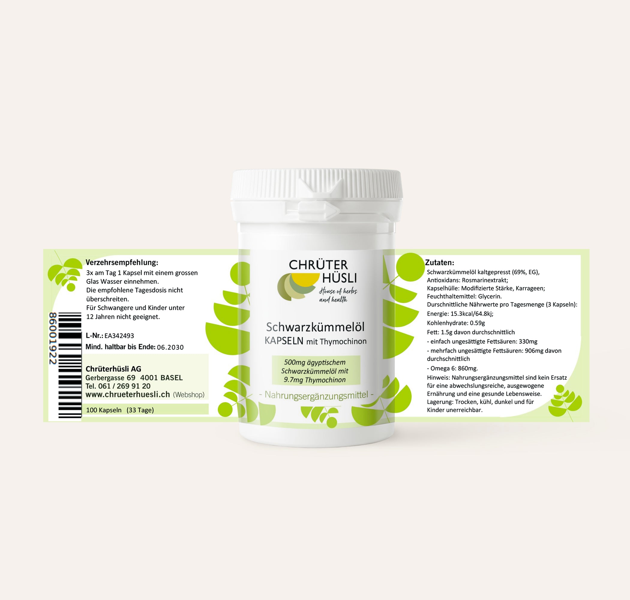 Schwarzkümmelöl Kapseln mit Thymochinon-etikette