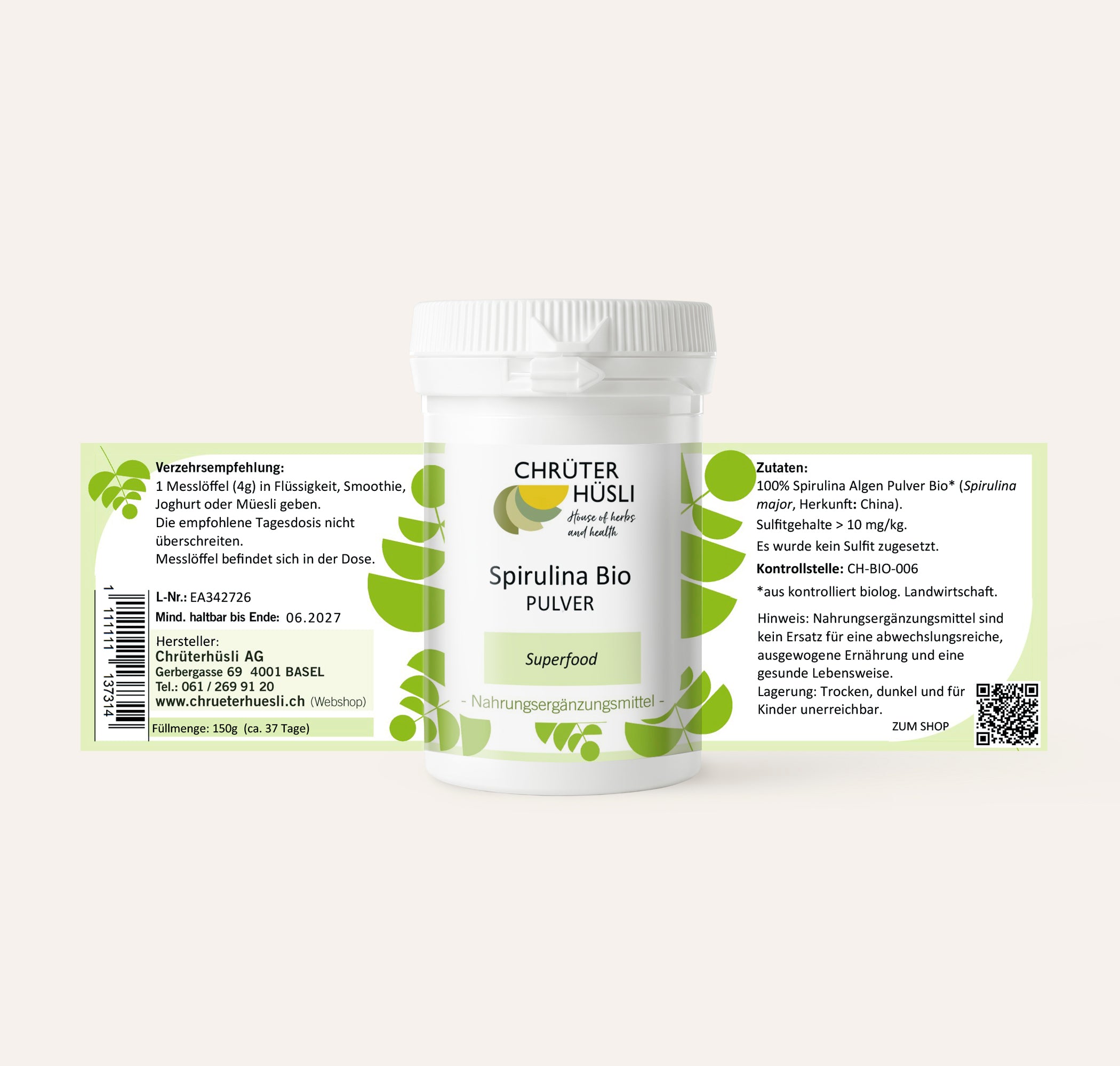 Spirulina Bio Pulver-etikette