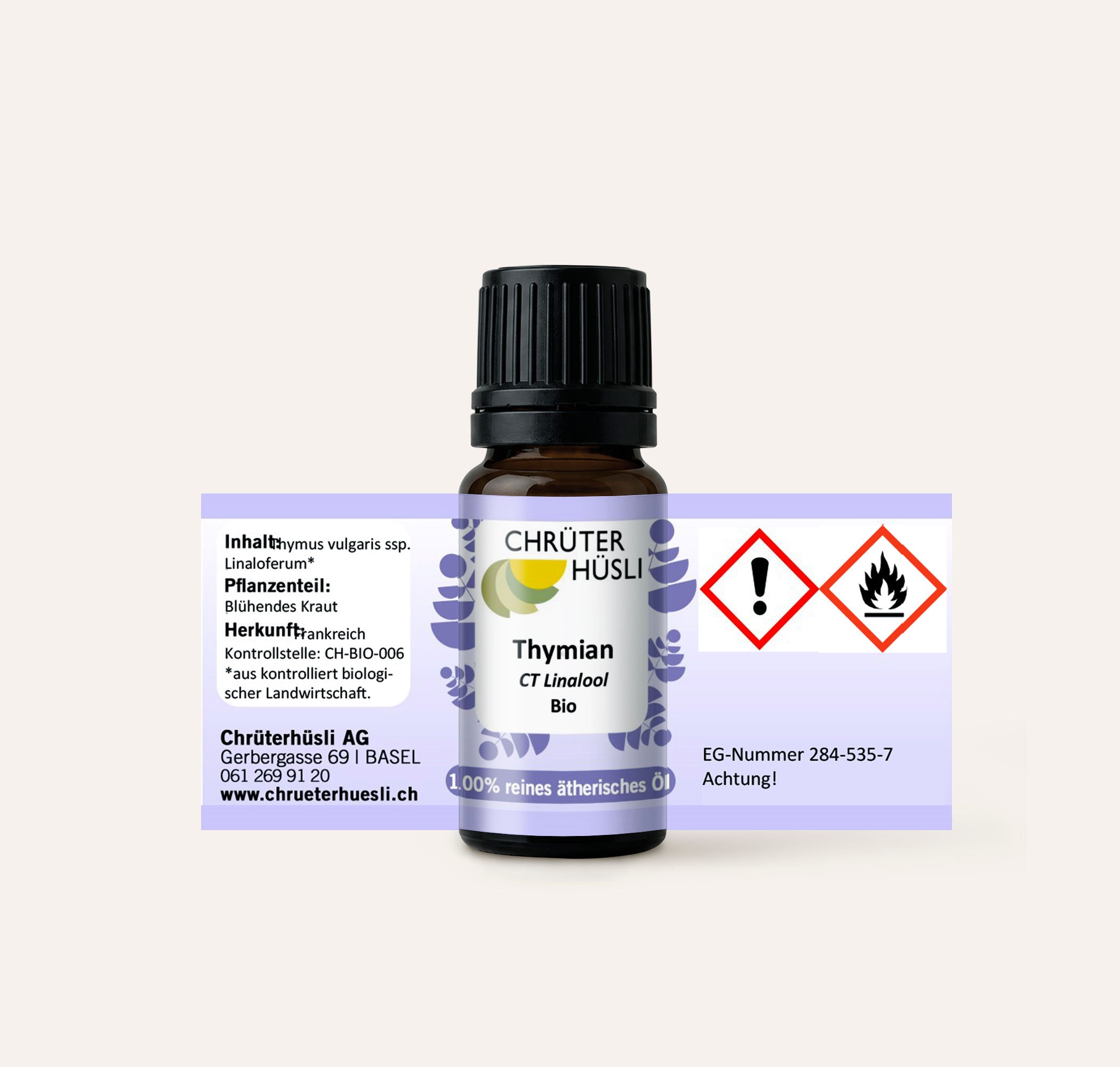 Thymian linalool Öl-etikette