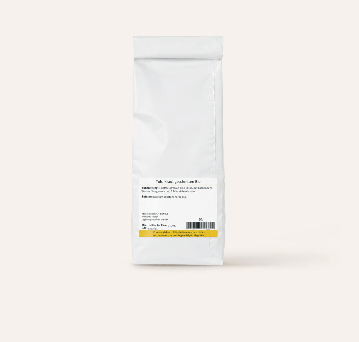 Tulsikraut Tee geschnitten Bio-etikette