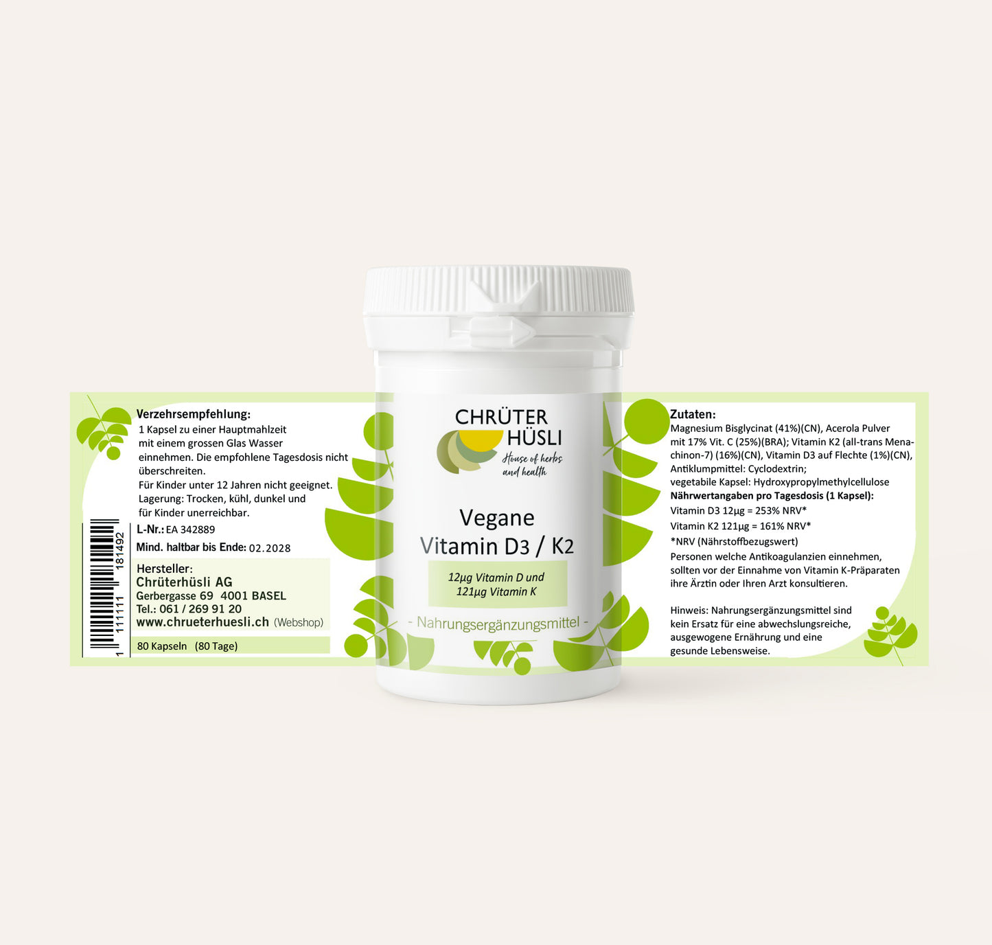 Vegane Vitamin D3 K2 Kapseln-etikette 