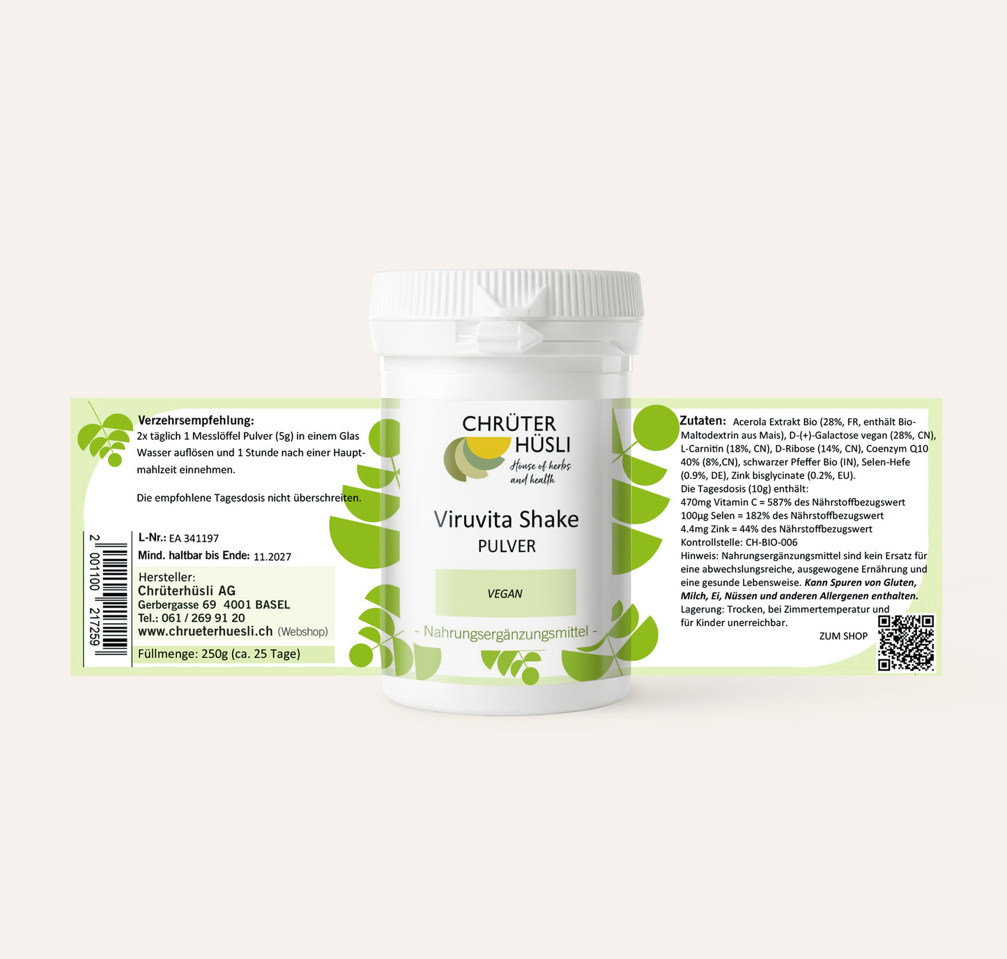 Viruvita Shake Pulver-etikette