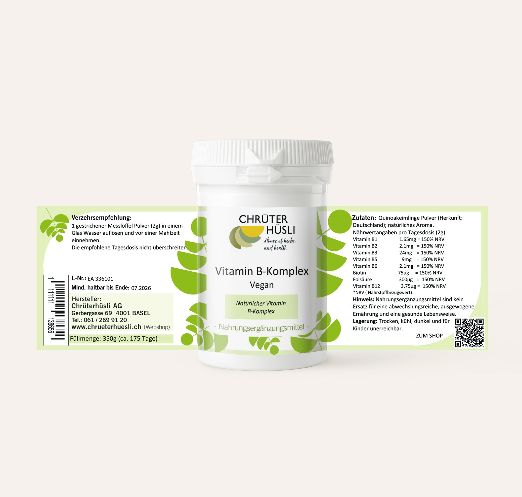 Vitamin B Komplex Vegan Pulver-etikette
