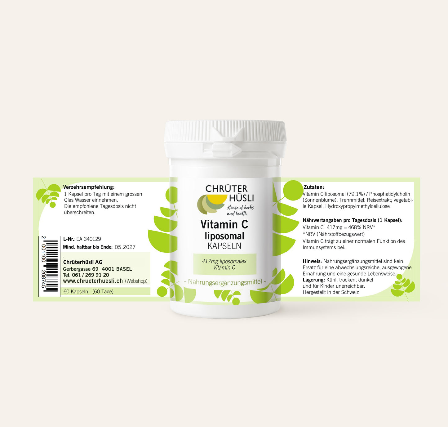 Vitamin C Liposomal Kapseln-etikette