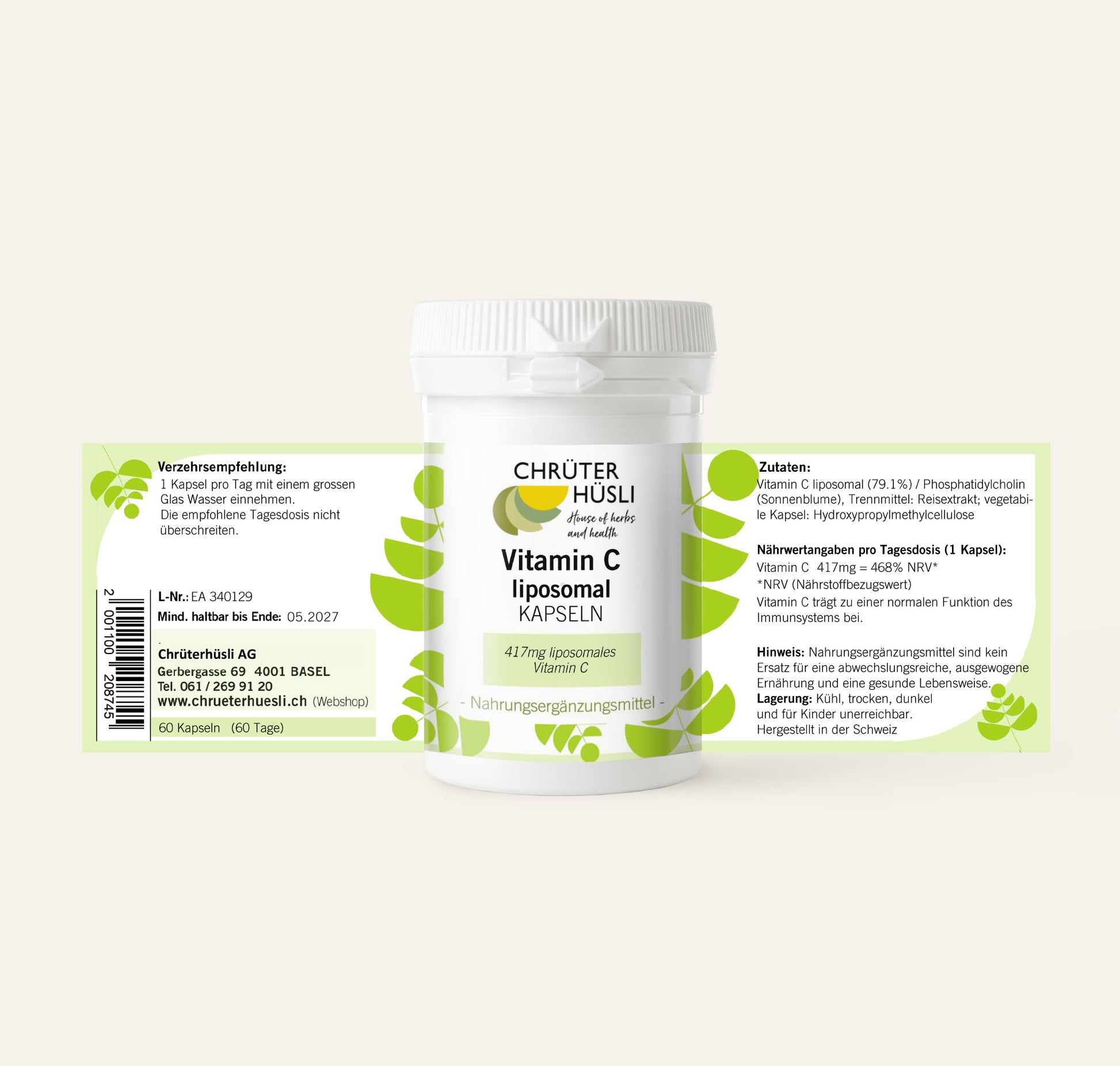 Vitamin C Liposomal Kapseln-etikette