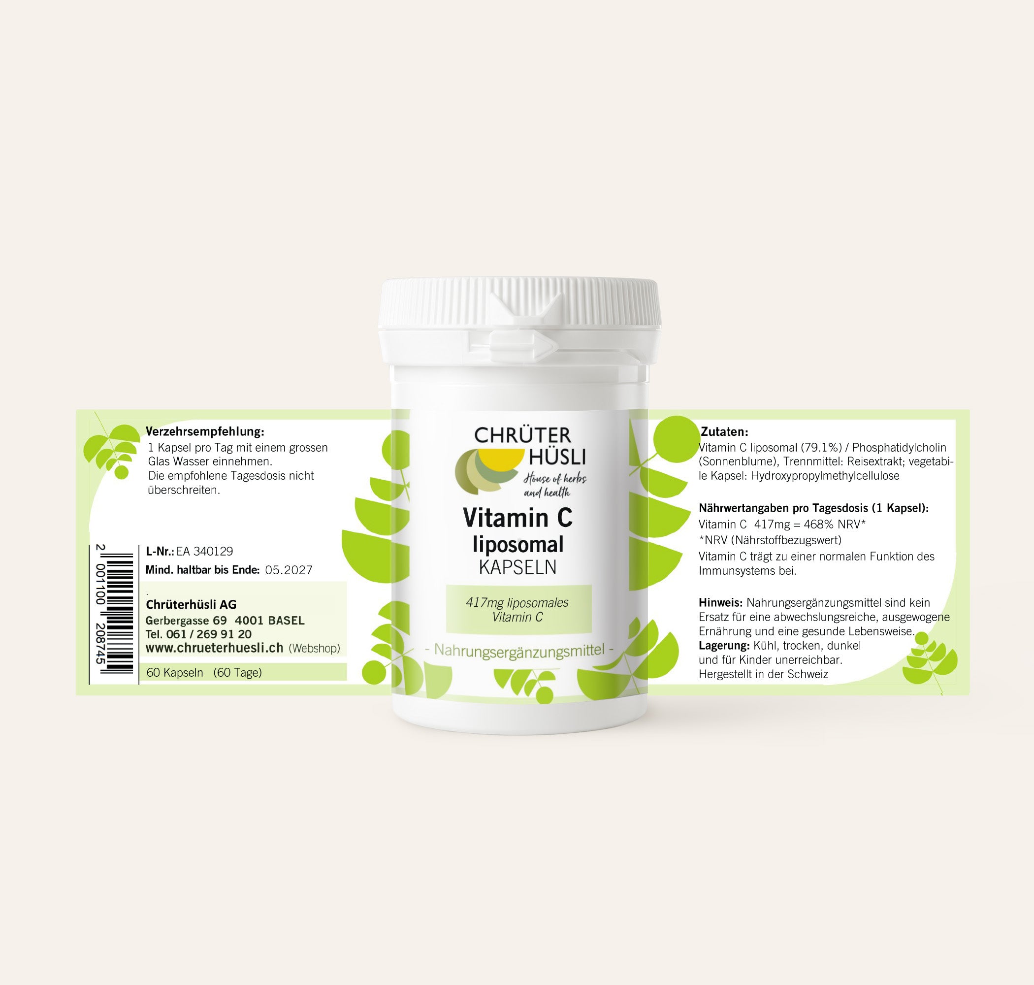 Vitamin C Liposomal Kapseln-etikette
