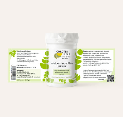 Weidenrinde Plus Kapseln-etikette