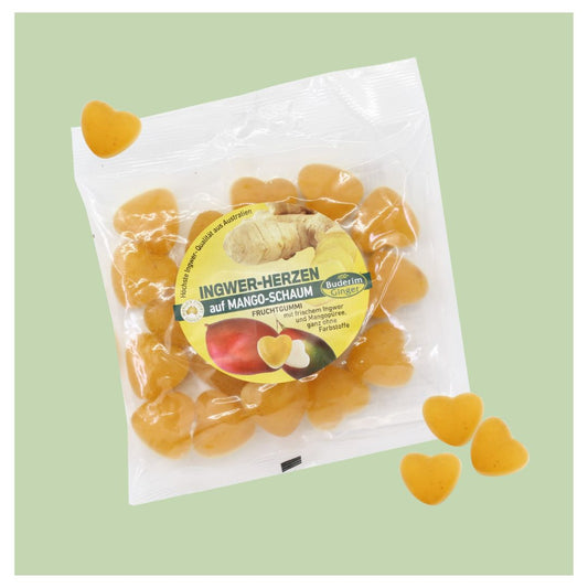 Ingwer Herzen auf Mangoschaum 150 g